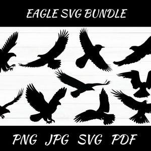 Eagle Silhouettes: Flying Bird SVG, PNG, JPG (Digital Cut Files)