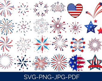 4th of July Fireworks SVG Bundle, USA Clipart (PNG)