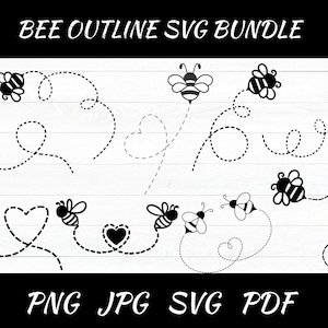 Bee Outline SVG Bundle, Cute Honey Bee cutting file, Bee SVG, Bee Clipart, Bee path dotted lines bundle, Bee with heart Digital Download