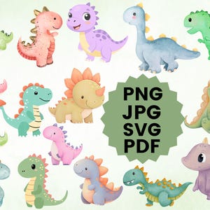 Clipart de dinosaurio de dibujos animados PNG, dinosaurio bebé, clipart de acuarela imprimible, PNG de alta calidad, descarga digital, manualidades de papel, diario basura
