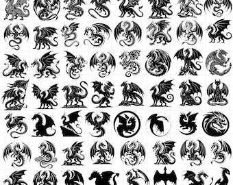 Paquete de imágenes SVG de dragones fantásticos: 70 imágenes prediseñadas de criaturas míticas (descarga digital)