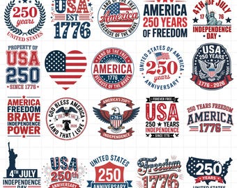 Paquete de archivos SVG del 250 aniversario de EE. UU. – Diseños patrióticos para el 4 de julio (Descarga digital)