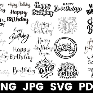 Happy Birthday PlotterdateiSvg Png - Schriftzug Cricut Design Element Silhouette Download Plottern Bundle - Clipart Vinyl Schnitt Datei