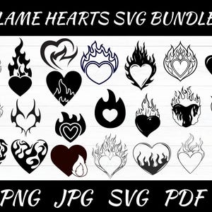 Flame Hearts SVG Bundle: Fire Heart Clipart, Cut Files