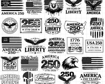 Paquete de archivos SVG del 250 aniversario de EE. UU.: diseños de banderas con águilas patrióticas (descarga digital)