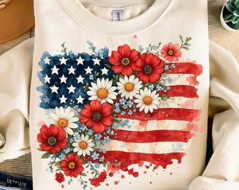 Floral American Flag PNG - Retro 4th of July Design