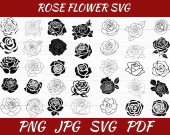 Rose Outline SVG Bundle: Flower Vectors, Cricut Cut File , Digital Download
