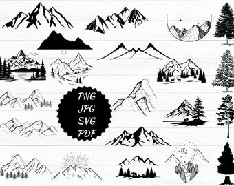 Mountain and Forest SVG Bundle, Hand Drawn Cut Files (pdf, png, jpg)