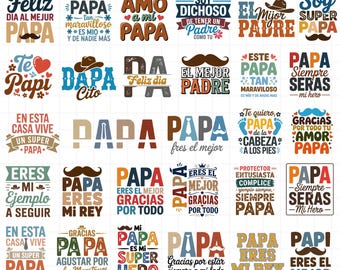 Paquete de archivos SVG para el Día del Padre en español: 30 frases para papá para Cricut (descarga digital)