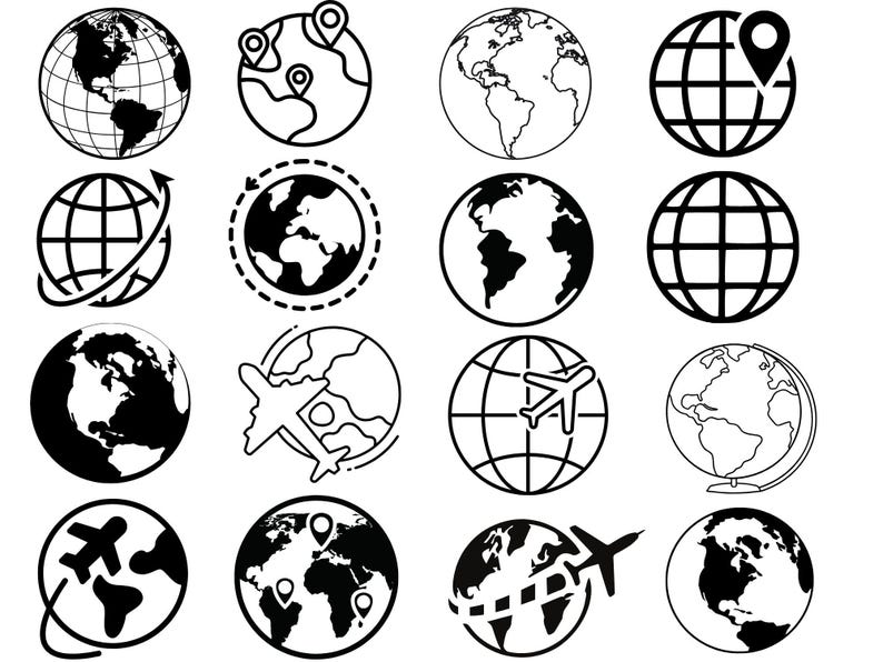 Globe SVG Bundle: World Map Clipart, Cut File (PNG, Digital Download ...
