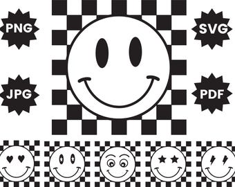 Sonrisa a cuadros SVG – Clipart feliz, listo para Cricut (descarga digital)