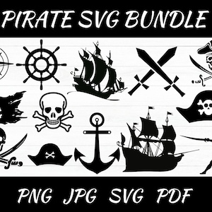 Piraten-svg | Piraten-svg-bundel | Piraat gesneden bestanden | Piraatsilhouet| Piratenkaart Svg | Schedel-svg| Gekruiste knekels Svg| Piratenclipart | Boot-svg
