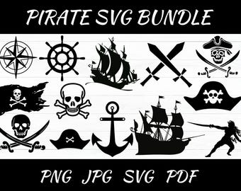 Pirat SVG | Piraten SVG Bundle | Pirate Cut Dateien | Pirat Silhouette | Piraten Karte | Schädel Schädel | Crossbones Dateien Pirat Clipart | Boot svg