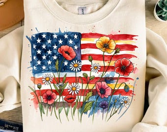 American Flag Floral PNG: Patriotic USA Design (Digital Download)
