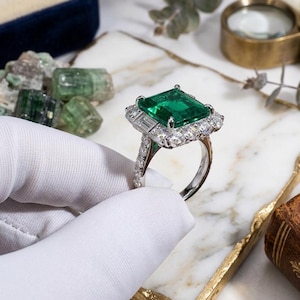 Green Emerald Ring | Silver Emerald Engagement Ring | Finger Accessories Anniversary Gift Fashion Jewelry | Promise Ring for Her