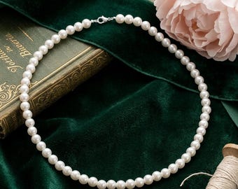 Mens Freshwater Pearl Necklace, Mens Genuine Freshwater Pearl Chain, 5mm Pearls, Mens Jewellery, Mens necklace, Man Pearl Necklace, Pearls