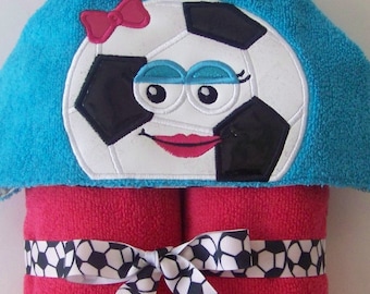 Kids Hooded Towels - Soccer ball Girl, Toddler Hooded Towel, Personalized, Handmade, Child's Gift, Christmas Gift, Birthday
