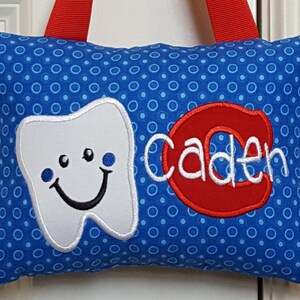 Tooth Fairy Pillow - Blue Circles, Personalized, Custom Made, Keepsake, Opt. Tooth Chart, Baby Shower Gift, Child&#39;s Christmas Gift, Boutique