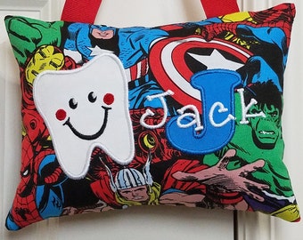 Tooth Fairy Pillow - Super Heroes - Captain America, Personalized, Custom Made, Keepsake, Baby Shower, Opt. Tooth Chart, Toddler Birthday