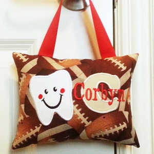 Tooth Fairy Pillow Footballs Custom Made, Optional Tooth Chart, Boutique, Baby Gift, Toddler Gift, Shower Gift, Christmas Gift, Boy's image 3