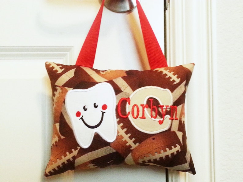 Tooth Fairy Pillow Footballs Custom Made, Optional Tooth Chart, Boutique, Baby Gift, Toddler Gift, Shower Gift, Christmas Gift, Boy's image 3