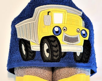 Kids Hooded Towel - Dump Truck, Personalized, Child's Gift, Toddler Gift, Birthday Party, Christmas Gift, Toddler Towel Shower Gift