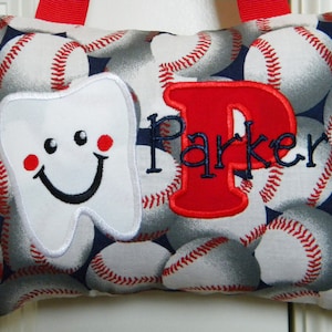 Tooth Fairy Pillow  - Large Baseballs - Personalized, Custom Made, Opt. Tooth Chart, Baby Gift, Shower Gift, Christmas Gift, Birthday