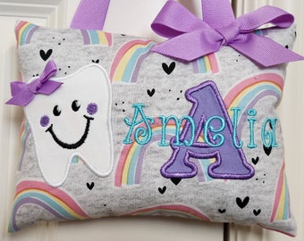 Tooth Fairy Pillow - Rainbows, Personalized, Custom Made, Baby Gift, Shower Gift, Christmas Gift, Birthday Gift Toddler, Child's Keepsake