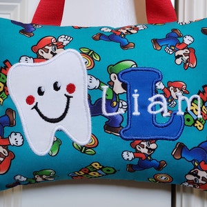 Tooth Fairy Pillow Super Mario, Personalized, Custom Made, Tooth Chart, Baby Gift, Shower Gift, Christmas Gift, Child's Keepsake image 1