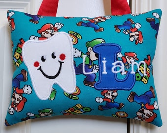 Tooth Fairy Pillow - Super Mario, Personalized, Custom Made, Tooth Chart, Baby Gift, Shower Gift, Christmas Gift, Child's Keepsake