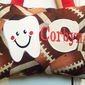 Tooth Fairy Pillow Footballs Custom Made, Optional Tooth Chart, Boutique, Baby Gift, Toddler Gift, Shower Gift, Christmas Gift, Boy's image 1