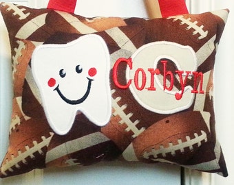 Tooth Fairy Pillow - Footballs - Custom Made, Optional Tooth Chart, Boutique, Baby Gift, Toddler Gift, Shower Gift, Christmas Gift, Boy's