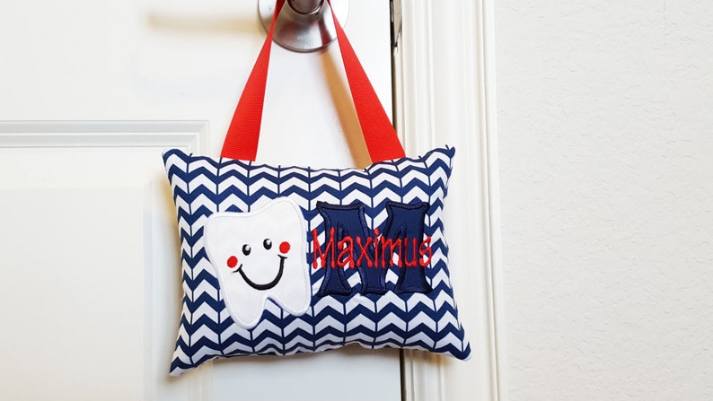 Tooth Fairy Pillow Navy Chevron with Red