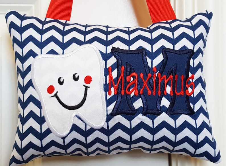 Tooth Fairy Pillow Navy Chevron with Red