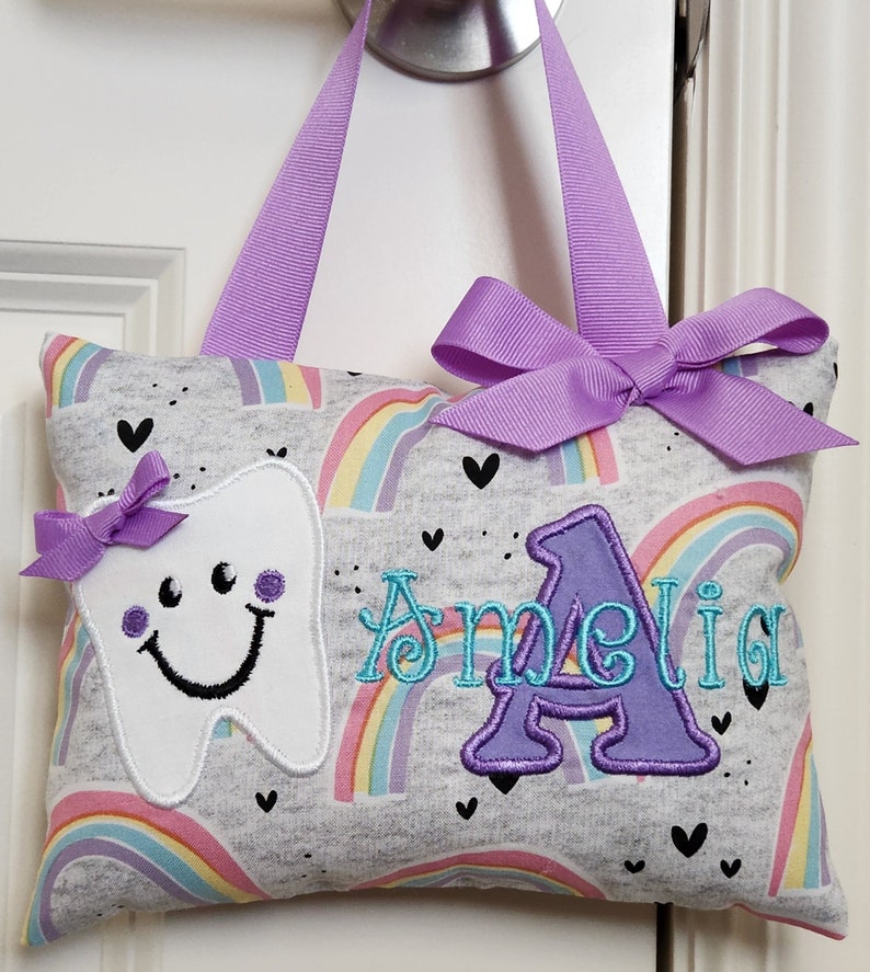 Tooth Fairy Pillow Rainbows, Personalized, Custom Made, Baby Gift, Shower Gift, Christmas Gift, Birthday Gift Toddler, Child's Keepsake image 2