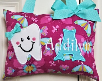 Tooth Fairy Pillow - Butterfly Garden - Personalized, Custom Made, Optional Tooth Chart, Baby Gift, Shower Gift, Birthday Gift, Toddler Gift