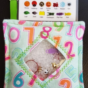 I Spy Bag - SEWN Word List and Detachable PICTURE LIST- Numbers, Quiet Travel Toy, Sensory Toy, Party Favor, I Spy Game, Busy Bag, Easter