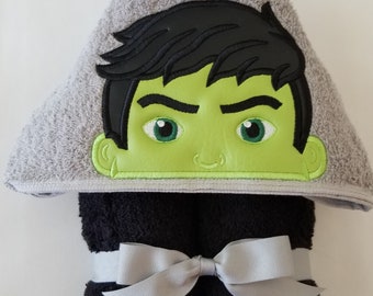 Kids Hooded Towels - Lil' Angry Green Hero, Toddler Hooded Towel, Birthday Gift, Toddler Christmas Gift, Personalized