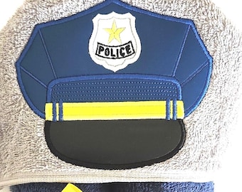 Kids Hooded Towels - Police Hat, Personalized, Child's Gift, Toddler Towel, Shower Gift, Christmas Gift, Keepsake, Pool Towel, Bath Towel