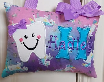 Tooth Fairy Pillow - Sparkly Unicorns - Personalized, Custom Made, Opt. Tooth Chart, Baby Gift, Shower Gift, Christmas Gift, Keepsake