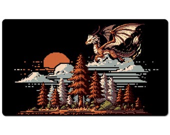 Pixel Dragon Forest Playmat, TCG OCG Gaming Mat, 14x24 Accessory