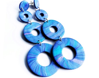 Blue Turquoise and Pink Circle Silver Earrings