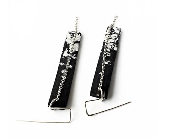 Black and Silver Long Rectangle Earrings