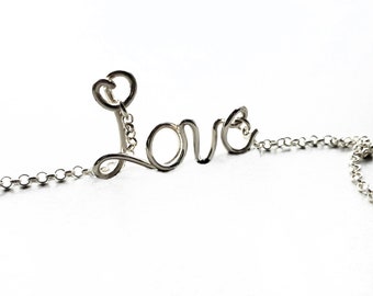 Minimalist Sterling Silver 'Love'  Pendant