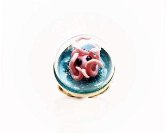 Baby Octopus Terrarium Globe Adjustable Gold Ring