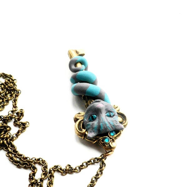 Alice au pays des merveilles Cheshire Cat pendentif clé en laiton