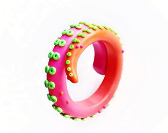 Octopus Tentacle Bangle in Pink Orange and Lime