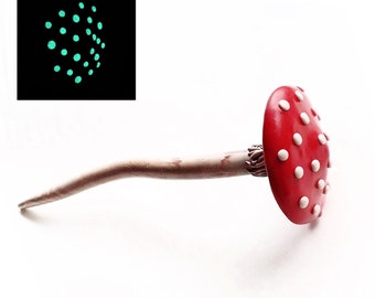 Toadstool Mushroom Large Hair Stick Glow in the Dark Spots