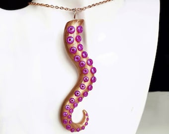 Octopus Tentacle Gold and Purple Pendant