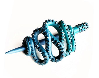 Crystal Octopus Tentacle Hair Barette & Stick in Jade and Teal Ombre